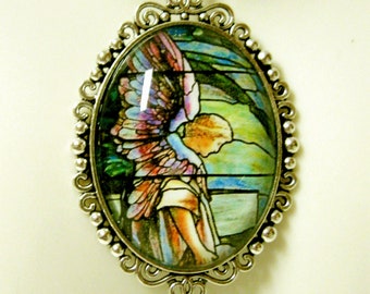 Archangel Gabriel stained glass window pendant and chain - AP09-055