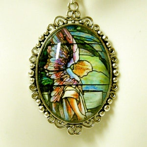Archangel Gabriel stained glass window pendant and chain - AP09-055