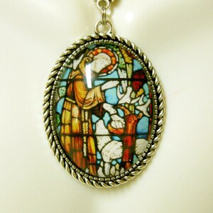 Saint Francis and the wolf stained glass window pendant and chain - AP09-207