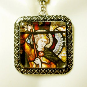 Archangel Michael stained glass window pendant and chain - AP24-001