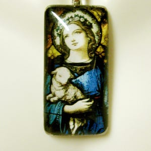 Saint Agnes stained glass window pendant with chain - GP12-289