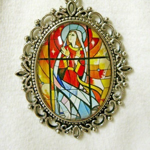 Our Lady of the Immaculate Conception stained glass window pendant and chain - AP09-005