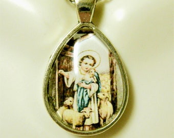 Christ, the young shepherd teardrop pendant and chain - AP02-098