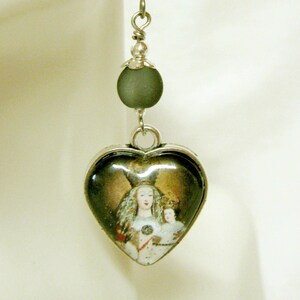 Madonna and child heart earrings with beach glass accent - AP30-207