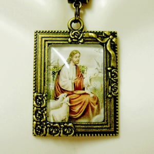 Christ the good shepherd picture frame pendant and chain - AP05-426