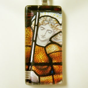 Saint Joan of Arc stained glass window pendant with chain - GP01-420
