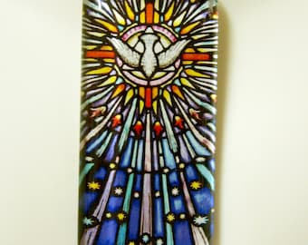 Holy Spirit stained glass window pendant with chain - GP01-418