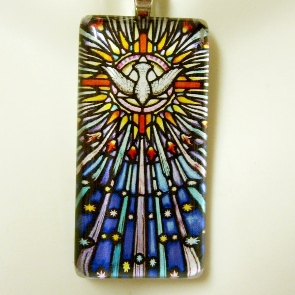 Holy Spirit stained glass window pendant with chain - GP01-418