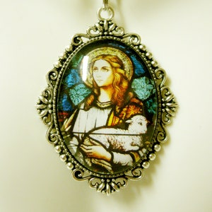 Saint Agnes stained glass window pendant and chain - AP09-296