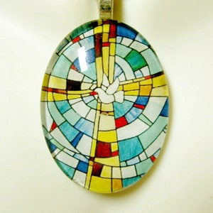 Holy Spirit stained glass window pendant with chain - GP04-1011cameo style