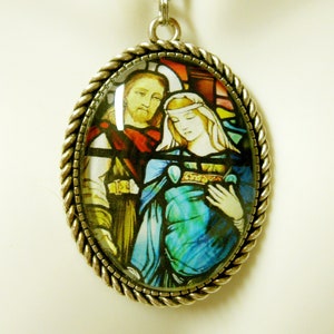Saint Mary Magdalene and Christ stained glass window pendant and chain - AP09-393