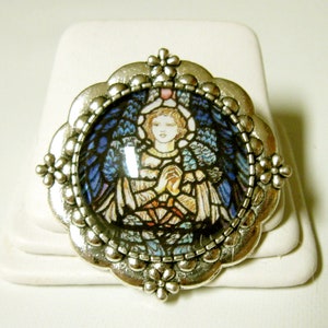Angel with blue wings stained glass window pin/brooch - BR15-031