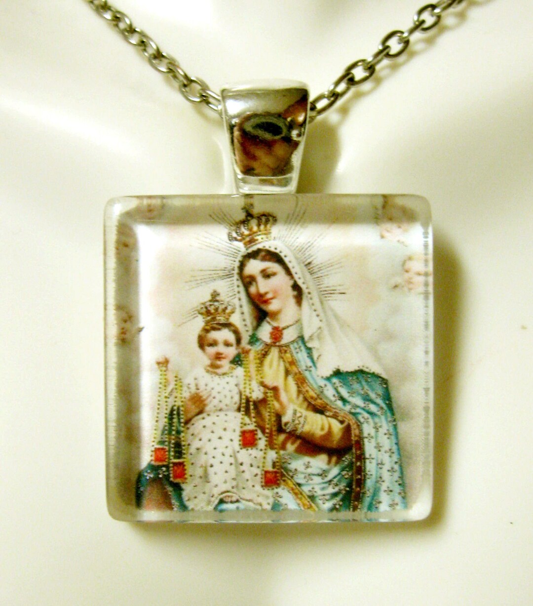 Our Lady of Mount Carmel Glass Pendant With Chain - GP08-044 - Etsy