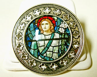 Archangel Gabriel stained glass window pin/brooch - BR10-033