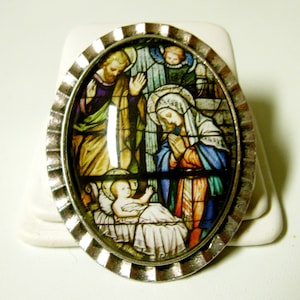 Nativity stained glass window brooch/pin - BR14-203