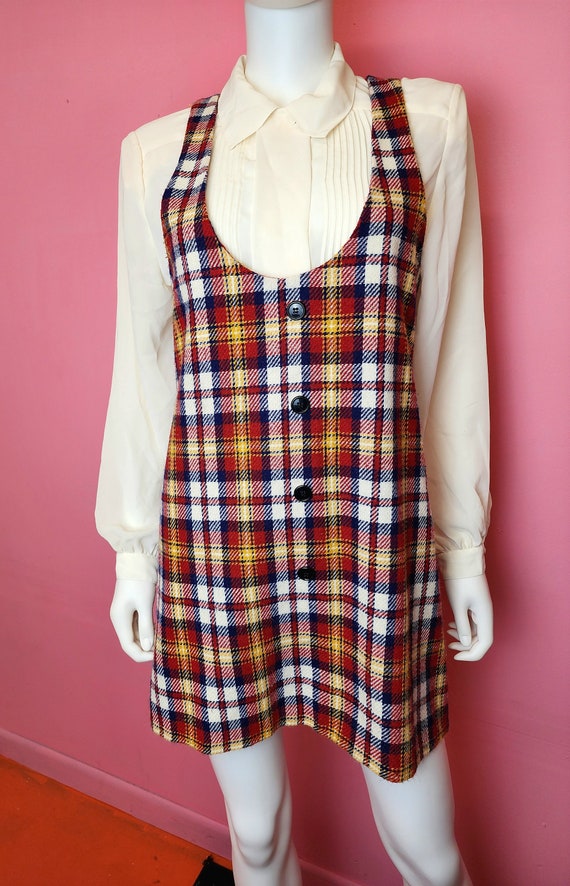 Size Small to Medium | Vintage 1970's Plaid Knit … - image 1