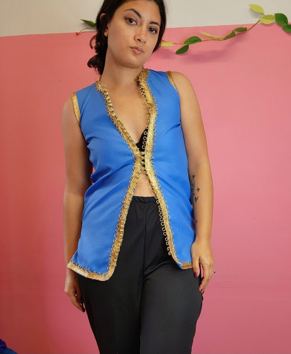 Vintage 1960's Handmade Costume Blue and Gold Vest Genie Aladdin Party Size  XS to Small 