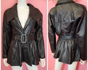 Size XS to Small | Vintage 1980's Leather Peplum Jacket by CHIA