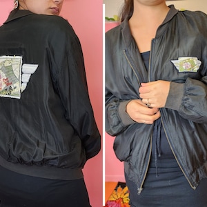 Vintage 1996 Betty Boop Sentimental Journey Rose of the West 100% Silk Bomber Jacket | Size Large