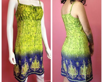 Size Medium | Vintage 1990's Lime Green and Purple Design Mini Dress by Jonathan Martin