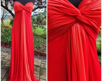 Vintage Y2K Red Ombre Chiffon Draped Strapless Gown by Alex Evenings | Size Small