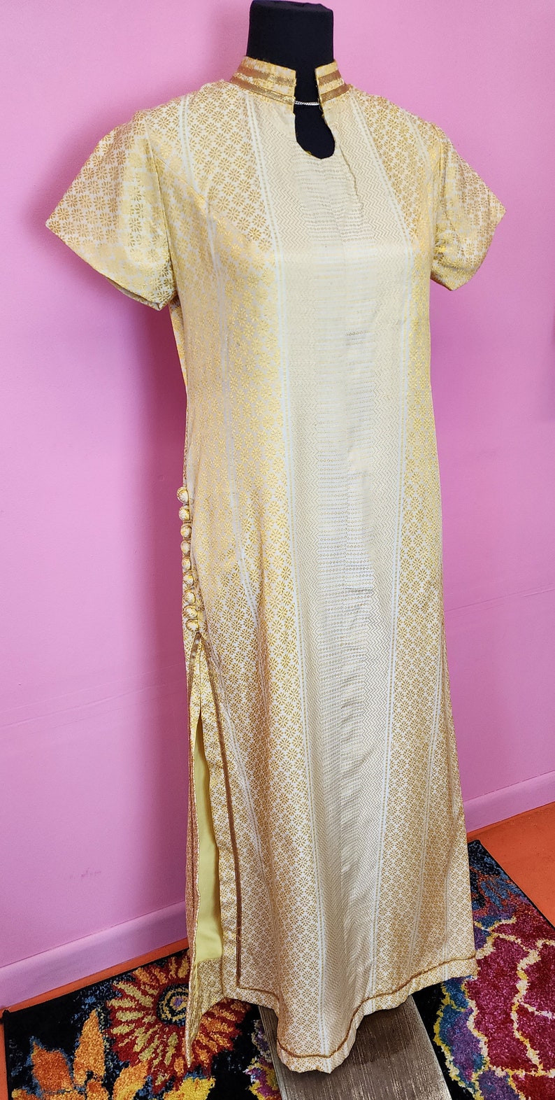 Vintage 1960's Custom Made Gold Opulent Cleopatra Inspired Maxi Dress Size Small to Medium image 6