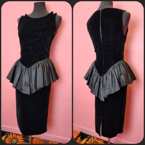 Vintage 1980's / 1990's Black Velvet Peplum Cocktail Dress *wounded bird - needs zipper* | Size XS
