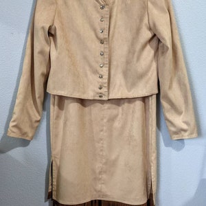 Vintage Early 1980's Western Ultra Suede Blazer and Skirt with Fringe Set Size Small to Medium image 2