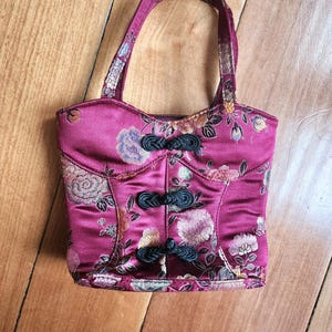 Vintage 90er Jahre Y2K Bordeaux Satin Brokat Bustier Korsett Geldbörse von Frangi