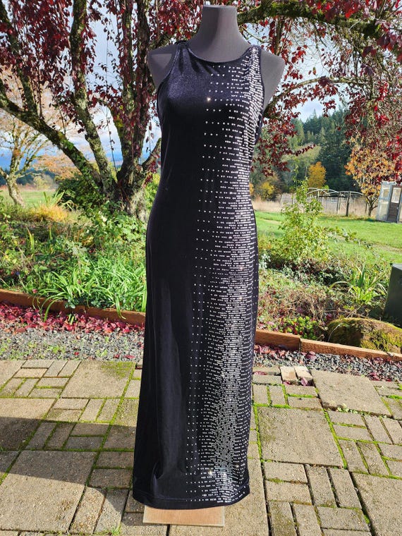 Vintage 1990's Black Velvet Maxi Evening Gown With Silver Rhinestone  Sparkles by Maurices | Size Medium - Etsy