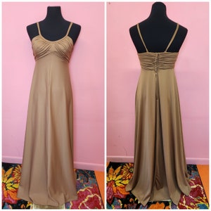 Vintage 1970's Brown Ruched Bust Maxi Disco Dress | Size XS