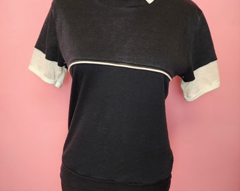 Size Small to Medium | Vintage 1970's Black and White Layered Collared Mesh Tee Shirt