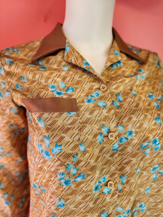 Size Small | Vintage 1970's Caramel Brown and Blu… - image 2