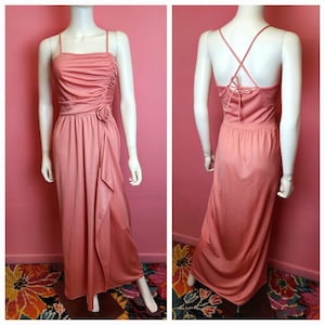 Size XS to Small | Vintage 1970&#39;s Fredericks of Hollywood Dusty Pink Maxi Dress