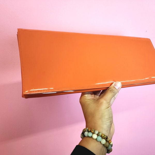 Vintage 1960's Patent Leather Salmon / Coral Long Clutch Purse