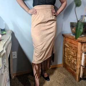 Vintage Early 1980's Western Ultra Suede Blazer and Skirt with Fringe Set Size Small to Medium image 3