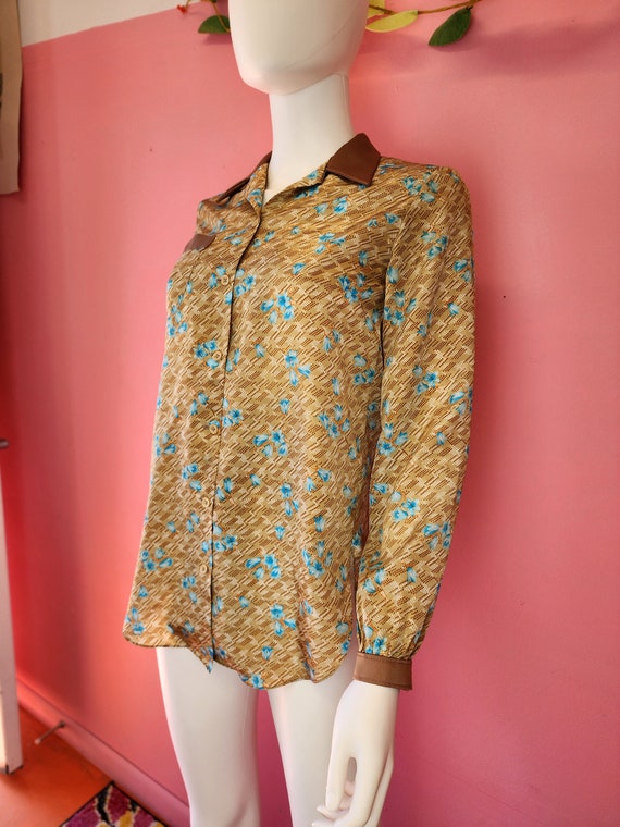 Size Small | Vintage 1970's Caramel Brown and Blu… - image 3