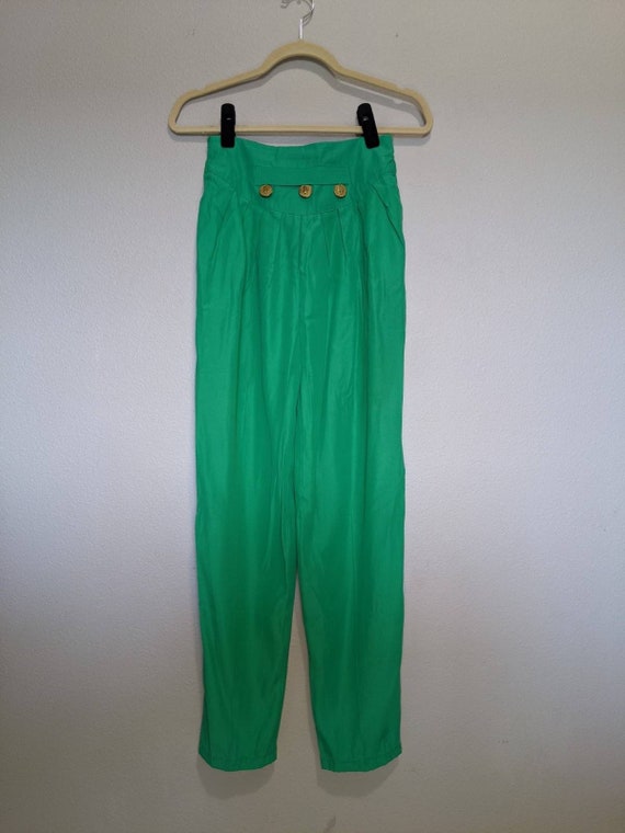 Vintage 1990’s Bright Kelly Green Loose Trousers … - image 6