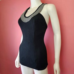 Size Small - Large Vintage 1950&#39;s Maillot Swimsuit Black White Checkered Playsuit