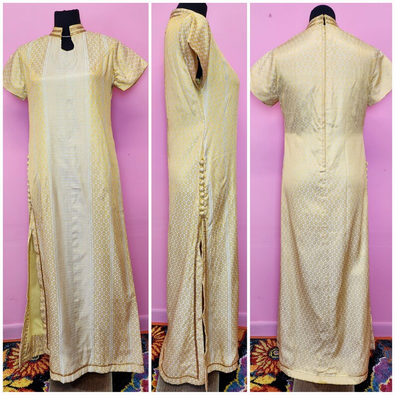 Vintage 1960's Custom Made Gold Opulent Cleopatra Inspired Maxi Dress Size Small to Medium image 1