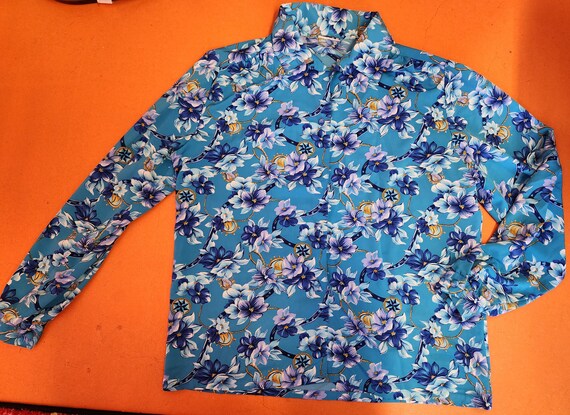 Vintage 1980's Light Blue Nautical Flower Blouse … - image 9