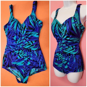 Vintage 1980&#39;s Tropical Leaf Print One Piece Bathing Suit | Maxine of Hollywood Size Medium