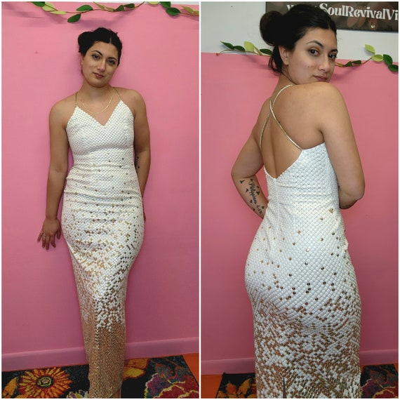 White and gold sequin cocktail sale dress