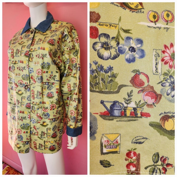 Size Small to Medium | Vintage 1990's Garden Novelty Print Rain Jacket by Marisa Canvas