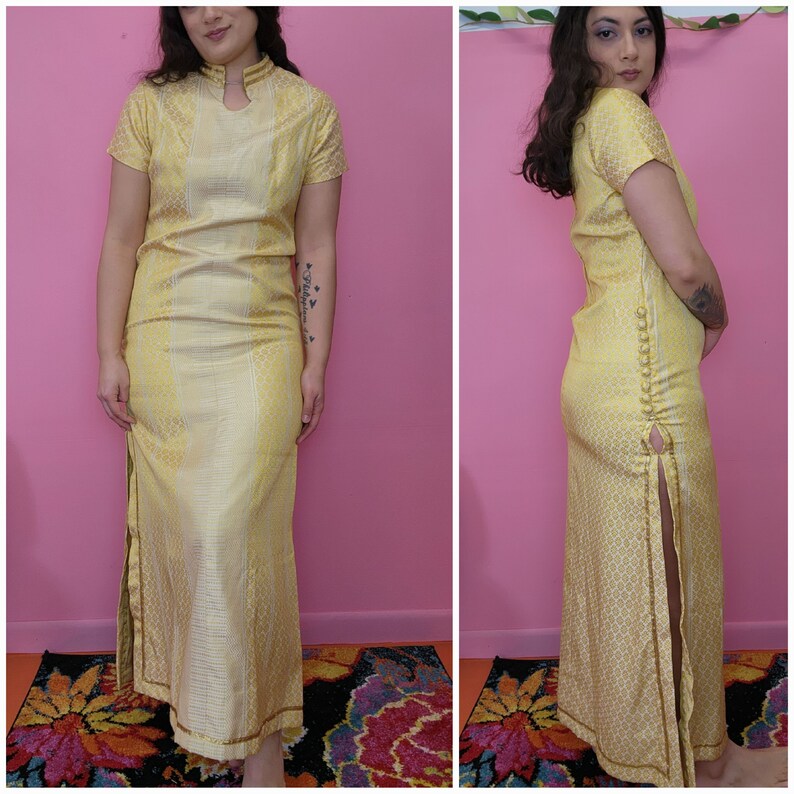 Vintage 1960's Custom Made Gold Opulent Cleopatra Inspired Maxi Dress Size Small to Medium image 2