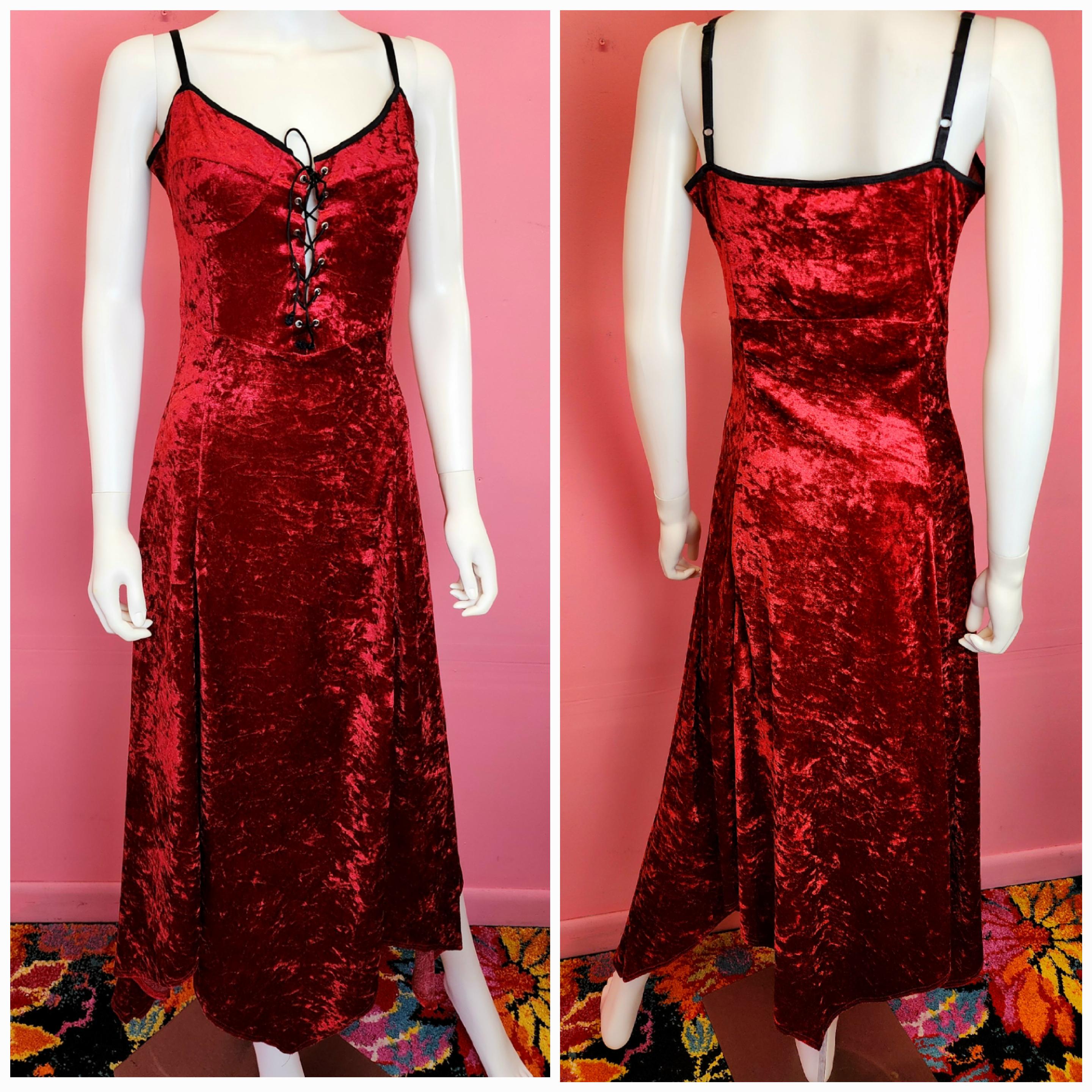 Size Large to XL | Vintage 1990's Morbid Threads Hot Topic Maroon Crushed  Velvet Corset Top Handkerchief Maxi Dress - Etsy