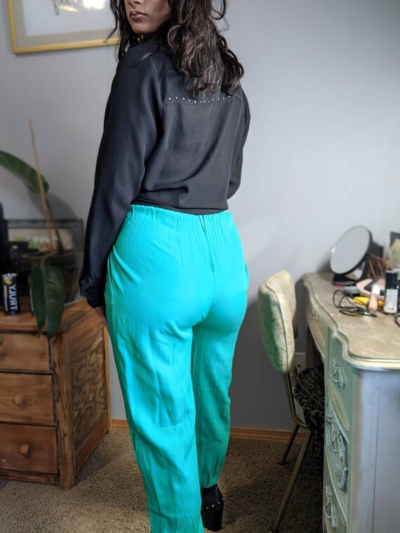 Vintage 1990’s Bright Kelly Green Loose Trousers … - image 4