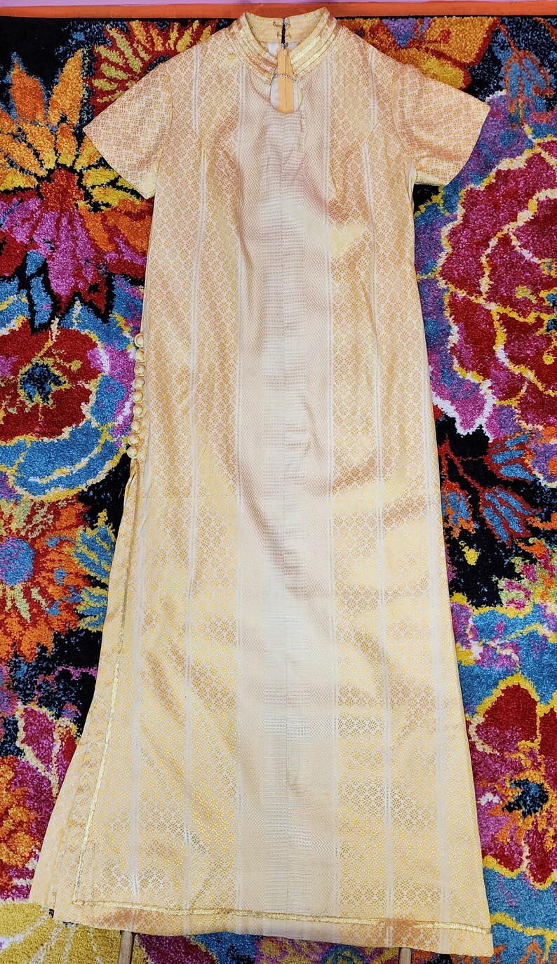 Vintage 1960's Custom Made Gold Opulent Cleopatra Inspired Maxi Dress Size Small to Medium image 3