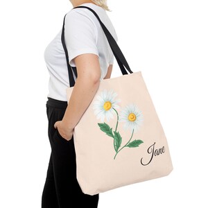 Kundenspezifische Geburts-Blumen-Einkaufstasche, personalisierter Name, Blumentasche, kundenspezifische Tasche, botanische Tasche, Blumendruck-Tasche