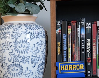 Movie Store Themed Shelf Dividers - Organizer forMovie Collections - Includes 7 or 14 Genres - Genre Organizers for Blockbuster Movies